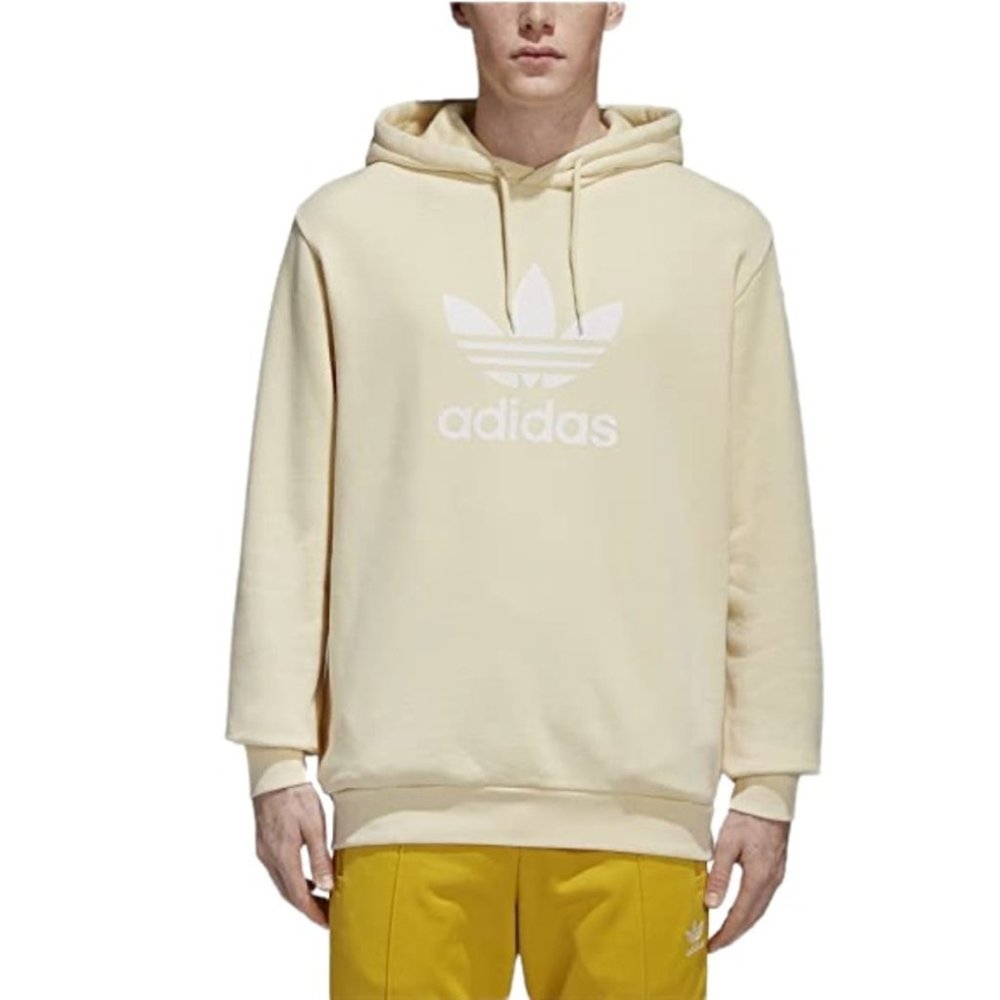 adidas Cream Pullover Hooded Sweatshirt with White Trefoil